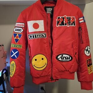 Red Bomber Jacket with Patches